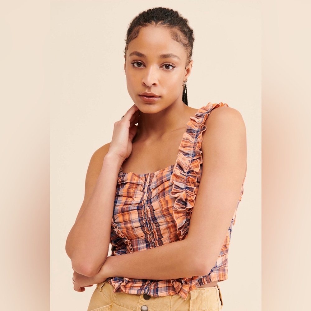 Anthropologie Verb By Pallavi Singhee Ruffled Plaid 100% Cotton Tank Top